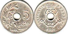 coin Belgium 5 centimes 1907
