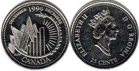  moneda canadiense conmemorativa 25 centavos 1999