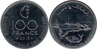 coin Comoros 100 francs 2013