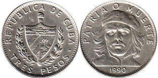 coin Cuba 3 pesos 1990