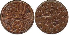 coin Czechoslovakia 50 haleru 1950