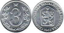 coin Czechoslovakia 3 halere 1963