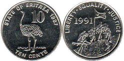 coin Eritrea 10 cents 1997