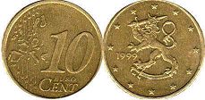 pièce de monnaie Finland 10 euro cent 1999