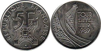 moneda Francia 5 francos 1989