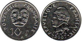 coin French Polynesia 10 francs 2007