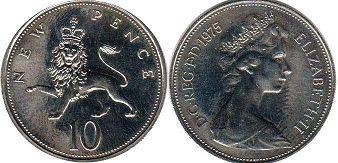 Münze Großbritannien 10 neuer Pence 1975