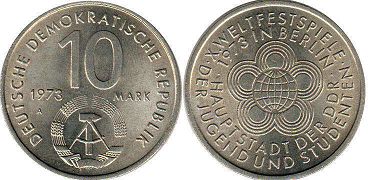Münze Ostdeutschland 10 mark 1973