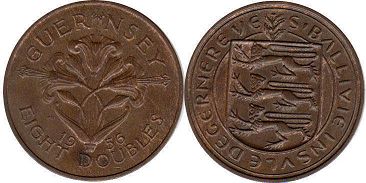 coin Guernsey 8 doubles 1956
