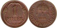 coin Hungary 1 filler 1938