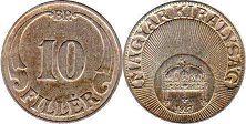 coin Hungary 10 filler 1927