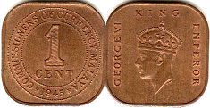 coin Malaya 1 cent 1945