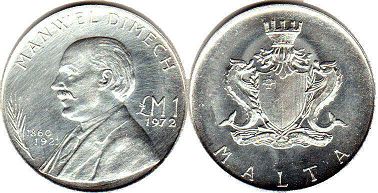 coin Malta 1 pound 1972