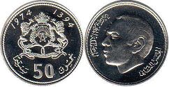 piece Morocco 50 centimes 1974