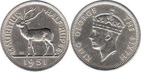 coin Mauritius 1/2 rupee 1951