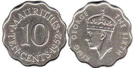 coin Mauritius 10 cents 1951