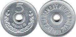 coin Mongolia 5 mongo 1959