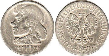 coin Poland 10 zlotych 1959