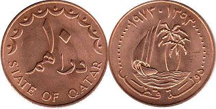 coin Qatar 10 dirhams 1973