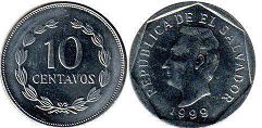 moneda Salvador 10 centavos 1999
