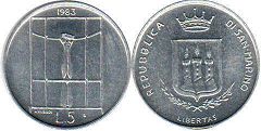 moneta San Marino 5 lire 1983