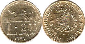 moneta San Marino 200 lire 1989