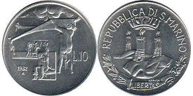 moneta San Marino 10 lire 1982