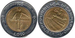moneta San Marino 500 lire 1985