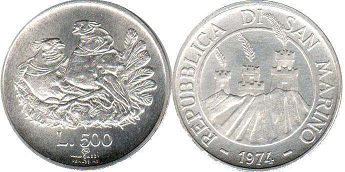 moneta San Marino 500 lire 1974