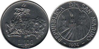 moneta San Marino 100 lire 1974
