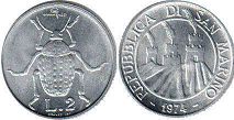 moneta San Marino 2 lire 1974
