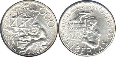 moneta San Marino 1000 lire 1994