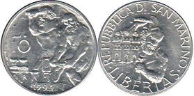 moneta San Marino 10 lire 1994