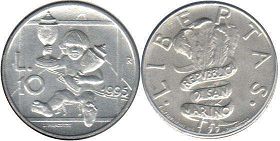 moneta San Marino 10 lire 1995