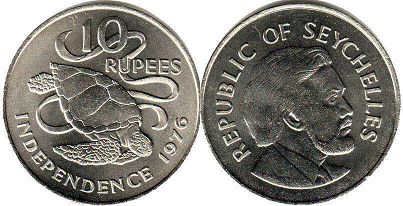 coin Seychelles 10 rupees 1976
