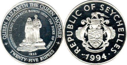 coin Seychelles 25 rupees 1994