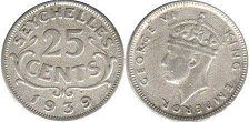 coin Seychelles 25 cents 1939