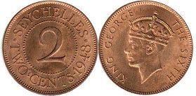 coin Seychelles 2 cents 1948