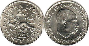 coin Sierra Leone 20 cents 1964