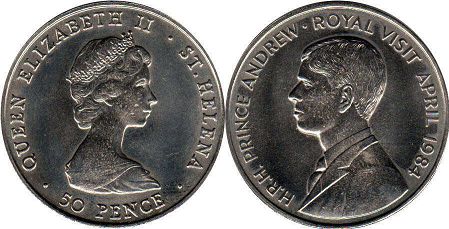 coin Saint Helena Island 50 pence 1984