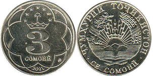 coin Tajikistan 3 somoni 2001