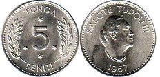 coin Tonga 5 seniti 1967