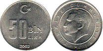coin Turkey 50000 lira 2002
