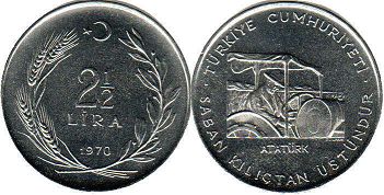 moneda Turquía 2.5 lira 1970 FAO