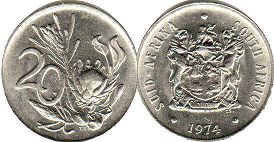 coin South Africa 20 cents 1974