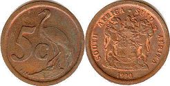 coin South Africa 5 cents 1990