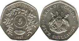 coin Uganda 5 shillings 1987