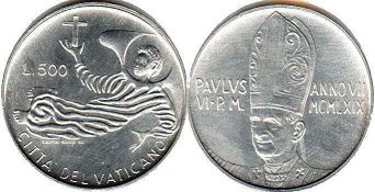 moneta Vatican 500 lire 1969
