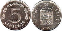 moneda Venezuela 5 centimes 1986