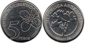 moneda Argentina 5 pesos 2017